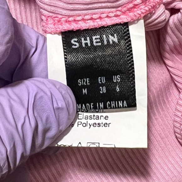 SHEIN Womens Pink Colorblock Ruched LS Bodycon Dress Drawstring Size Medium 6 - Picture 7 of 12